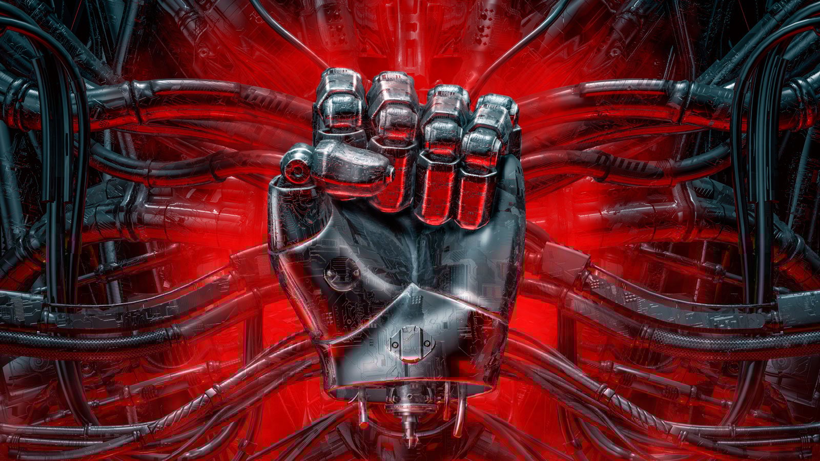 hand-grasping-cables Metal hand between sync cables